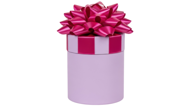 Elegant lavender gift box with pink bow isolated PNG, present for birthday or special occasion on transparent background