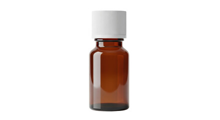 Amber glass bottle with white cap isolated PNG, essential oil container for aromatherapy and natural medicine on transparent background