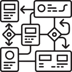 Complex data flow vector diagram illustrating a system process with interconnected nodes and arrows