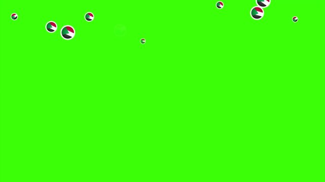 Falling Rounded SUDAN Flags Green Screen Animation for Patriotic Effects and Motion Graphic Overlays