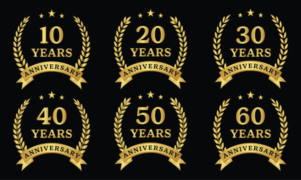 Collection of Anniversary vector logo - Vectors Laurel Anniversary Set. Golden Laurel  Anniversary 10 to 60 Years Vectors and Vector Art 