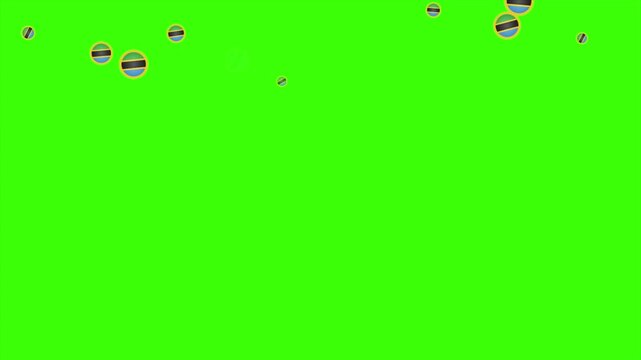 Falling Rounded TANZANIA Flags Green Screen Animation for Patriotic Effects and Motion Graphic Overlays