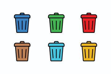 Colorful trash can icons showing different color schemes for waste management
