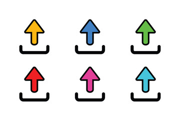 Colorful upload icons on white background symbolizing data transfer process