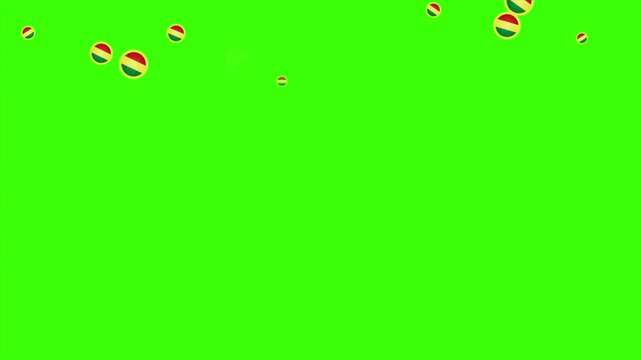 Falling Rounded BOLIVIA Flags Green Screen Animation for Patriotic Effects and Motion Graphic Overlays