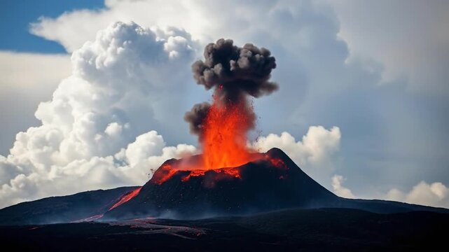 Dramatic Volcano Eruption Sequence, Cinematic View of Nature's Power and Destruction