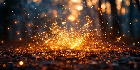 Panoramic Sparkler Explosion at Ground Level with Bokeh Background