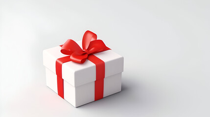 Obraz premium White gift box with red bow on a white gradient surface creates a soft and modern feel. Good for product photography, poster designs or gift cards.