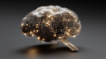 Conceptual depiction of an advanced, integrated digital brain with technological circuits
