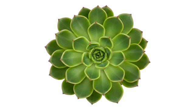 Green echeveria succulent plant PNG isolated on transparent background, top view of rosette for botanical design and decoration