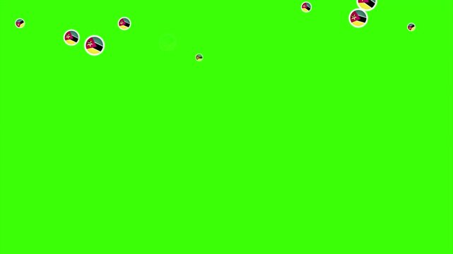 Falling Rounded MOZAMBIQUE Flags Green Screen Animation for Patriotic Effects and Motion Graphic Overlays