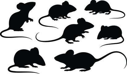 Collection of mouse silhouettes in various poses, showcasing small rodent shapes ideal for wildlife illustrations, design elements, and creative artwork projects