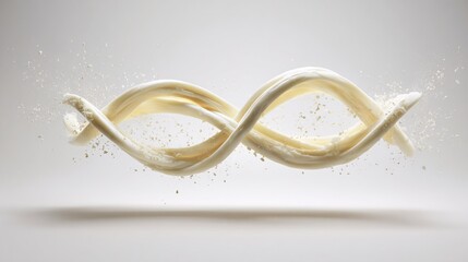 Creamy Liquid Swirling into DNA Helix Shape with Splashing White Particles