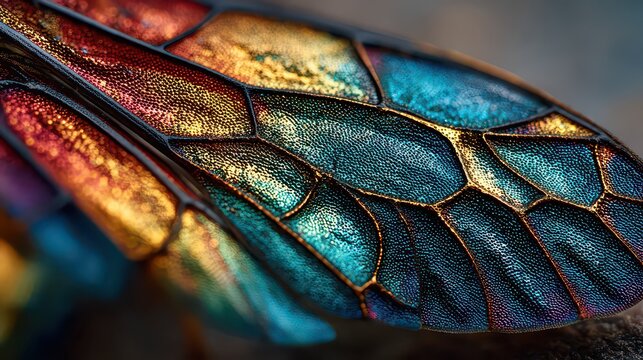 Close-up of Colorful Butterfly Wing with Iridescent Patterns and Texture