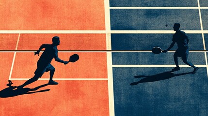 Dynamic Dual Padel Match on Bold Graphic Court Illustration