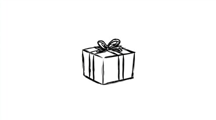 Obraz premium Hand-drawn illustration of a gift box with a ribbon, featuring simple lines and minimalistic design, perfect for holiday themes and celebration concepts