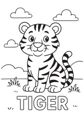 coloring book cute tiger smiling in nature