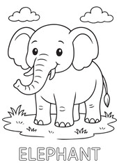 coloring book happy elephant standing on grass