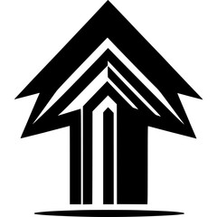 Fototapeta premium Ascending Architecture: A minimalist depiction of an upward-pointing arrow subtly blended with architectural elements. A sleek, modern design emphasizing growth, progress, and ambition.