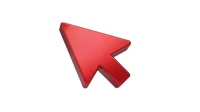 Red 3D arrow cursor isolated PNG on transparent background, pointer graphic for web design and presentations