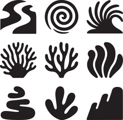 Obraz premium Set of Abstract Vector Elements Seaweed Coral Ocean Waves Symbol Collection