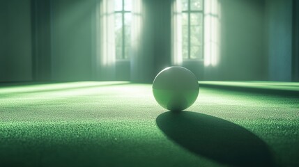 Billiard ball on green table, dramatic low angle lighting 