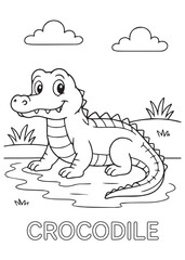 coloring book friendly crocodile in shallow water