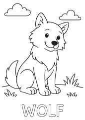 coloring book Wolf smiling in nature