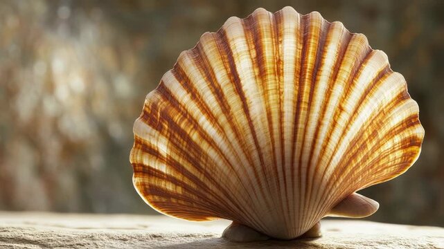 Video A detailed view of a seashell resting on a rocky surface