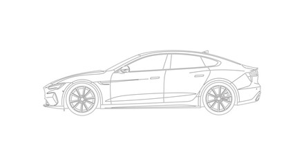 Modern Luxury Sedan Line Art Outline Illustration