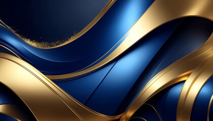 豪華な金色の箔と流れるようなウェーブが特徴の、ネイビーブルーと白の高級感アルコールインク抽象背景