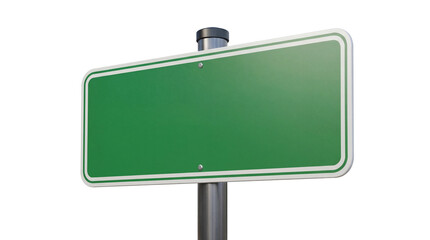 Green road sign isolated PNG on transparent background, blank traffic signage with rounded corners for direction and information © Marcel