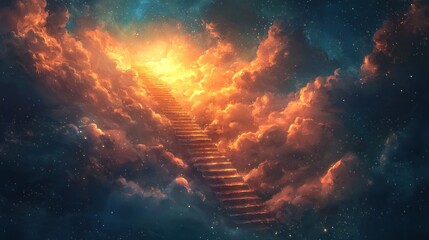 Stairway to Heaven - A Dreamlike Ascent Through Clouds and Light.