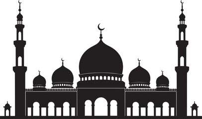 Silhouette of Islamic Mosque Isolated on Transparent Background Vector Illustration