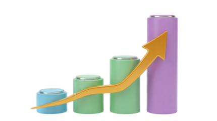 Growing bar graph with golden arrow isolated PNG, business growth and success concept on transparent background