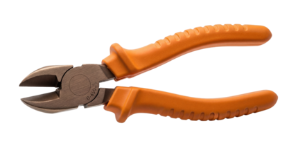 Orange handled side cutter pliers isolated PNG, cutting tool for electrical work and jewelry making on transparent background