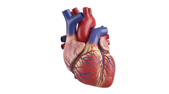 Realistic human heart model isolated PNG, anatomical organ for medical study and educational resources on transparent background