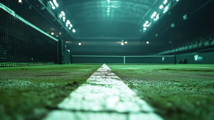 Tennis match from ground-level camera view 