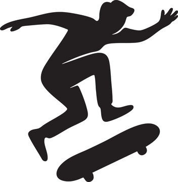 Skateboarder Kickflip Silhouette Black Vector on Transparent Background

