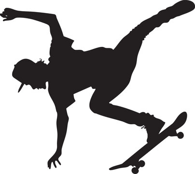 Skateboarder Kickflip Silhouette Black Vector on Transparent Background