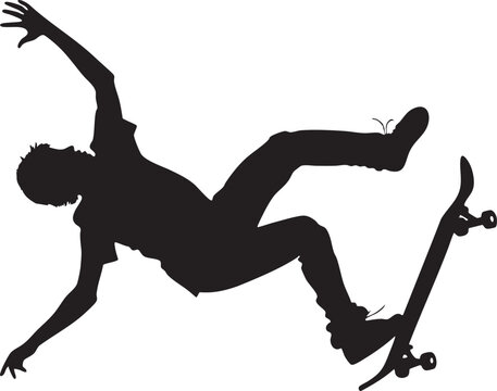 Skateboarder Kickflip Silhouette Black Vector on Transparent Background
