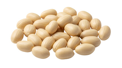 Pile of blanched peanuts isolated PNG, shelled groundnuts on transparent background for healthy snack and ingredient use