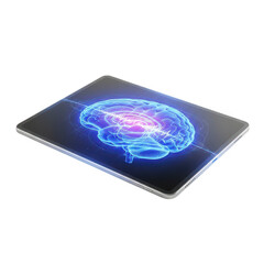 Digital brain on tablet; artificial intelligence and neuroscience. isolated on white background
