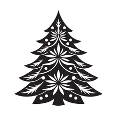 Paper Cut Ornament Christmas Tree Silhouette Vector