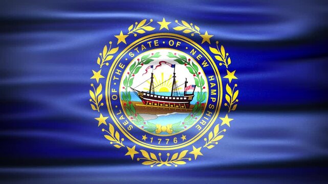 Waving Flag of New Hampshire, Animated State Flag of New Hampshire in Motion Loop