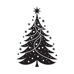 Whimsical Star Dotted Christmas Tree Silhouette Art