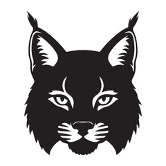 Obraz premium Intense Black and White Lynx or Bobcat Head Vector Art | Wild Feline Mascot Logo Silhouette Illustration | Monochrome Design with Tufted Ears for Sports Graphics