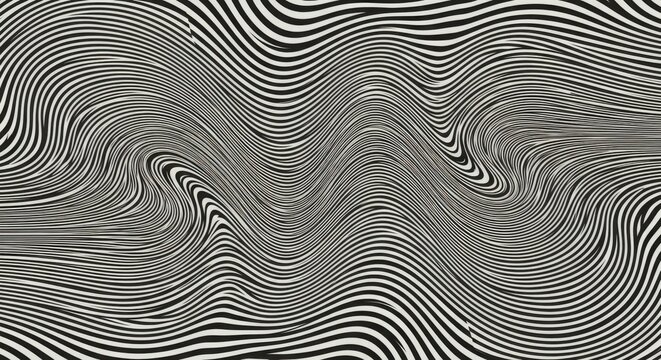 Abstract black and white wavy lines creating an optical illusion with a mesmerizing pattern effect art