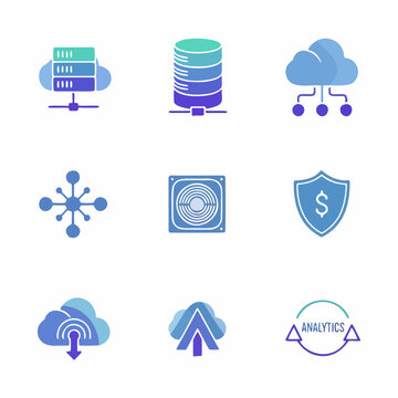 cloud computing and data analytics gradient icon set