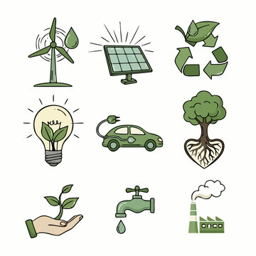 Ecology and Renewable Energy Icon Set for Green Technology Concept